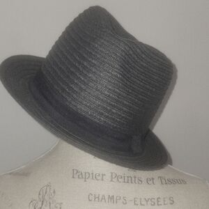 Classic Black Straw Fedora Hat with Ribbon